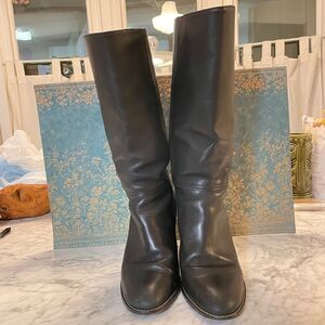 Coach Coty Leather Stacked Heel Boots